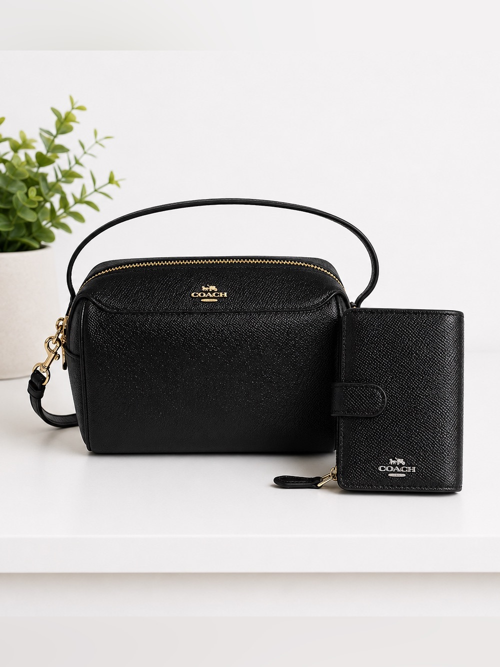 ✨Coach BUNDLE Black Mini Bennett Crossbody Bag F76629 + Medium Corner Zip Wallet